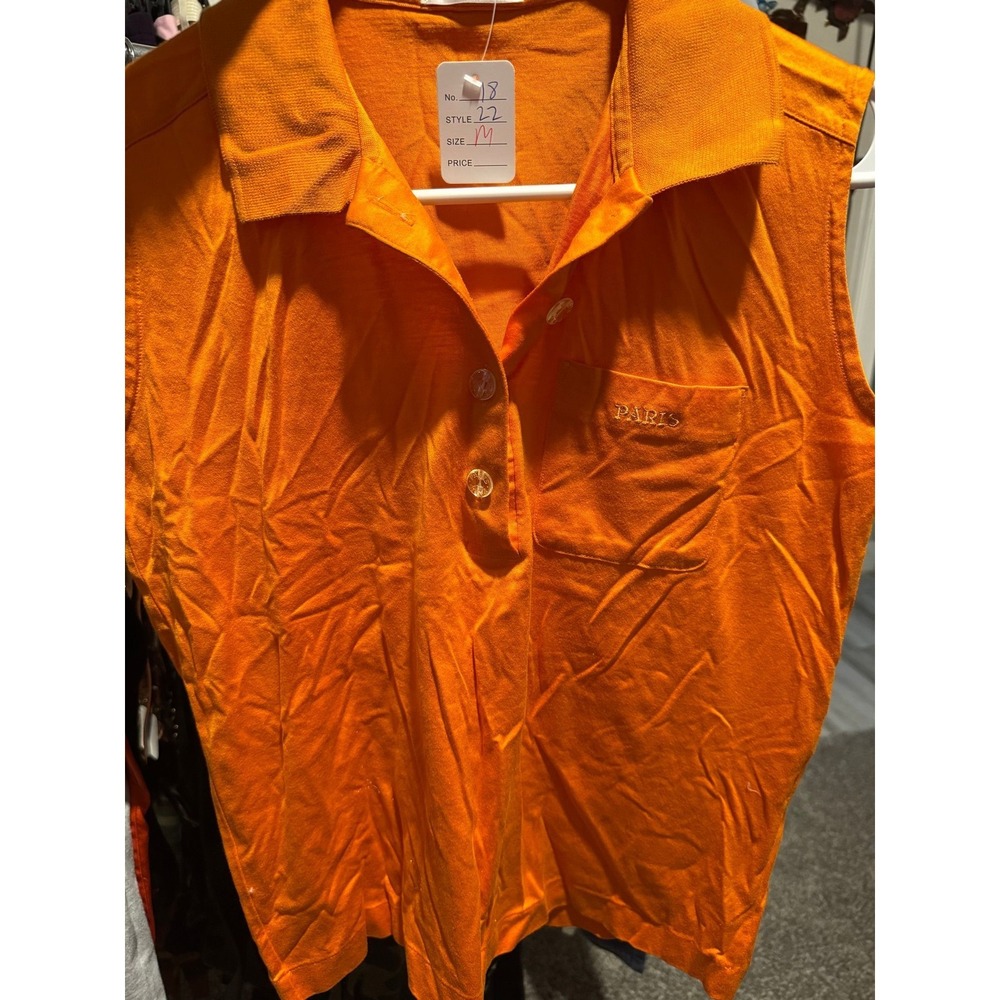031‎ Paris Sports Fashion Orange Sleeveless Polo Shirt Paris Embroidery Size M